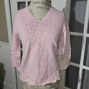 Vintage Misolli Womens Pink Knit V‎ Neck Sweater Small